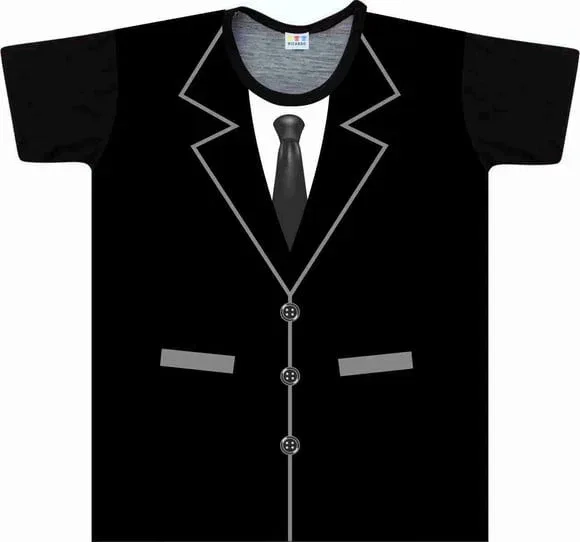 Camiseta Adulto Fantasia Terno Preto e Gravata Social
