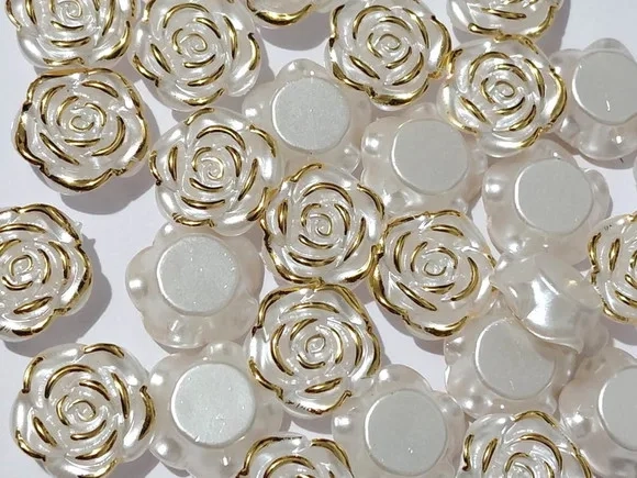 Rosa Perolada com Dourado Furo Passante 16mm - 30 Unidades