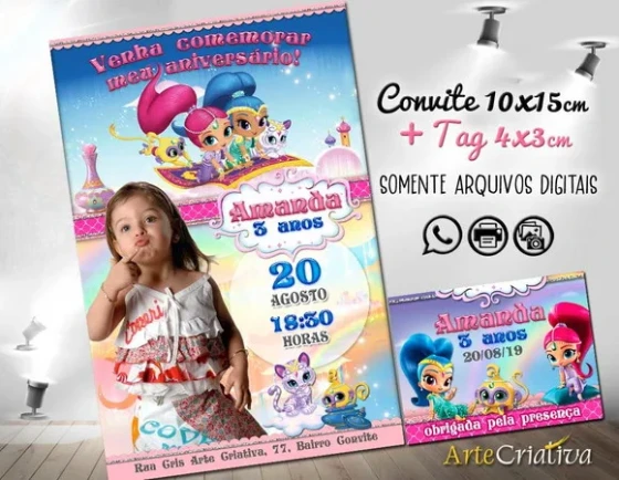 CONVITE DIGITAL C/TAG Shimmer e Shine com Foto