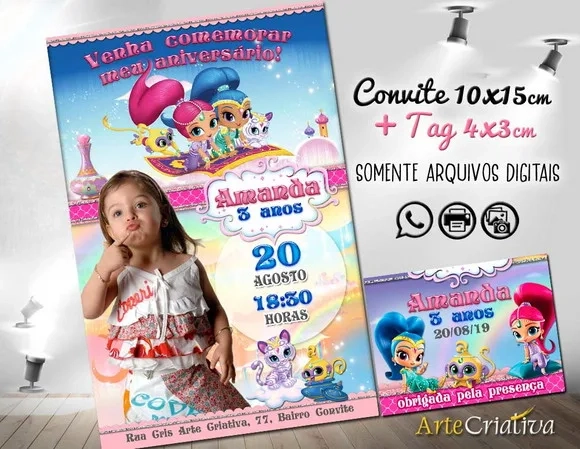 CONVITE DIGITAL C/TAG Shimmer e Shine com Foto