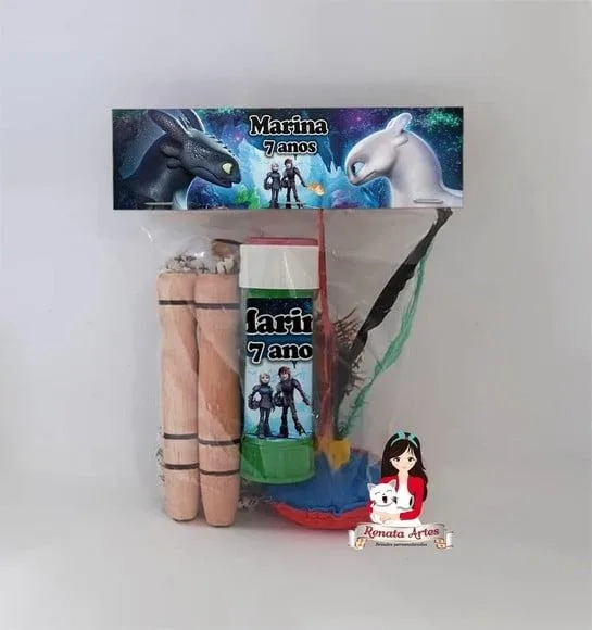 Kit Lembrancinha com Bolha de Sabão Como Treinar Seu Dragão