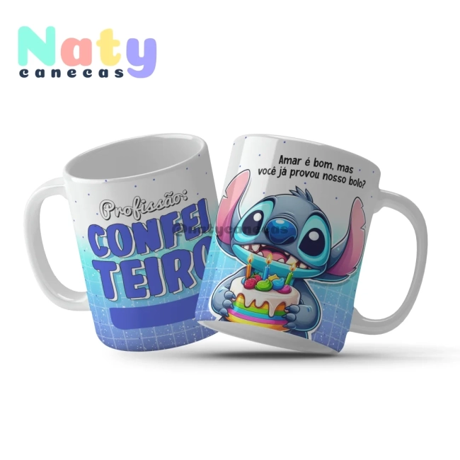 Caneca  Stitch Profissões Masculinas Personalize com Nome.