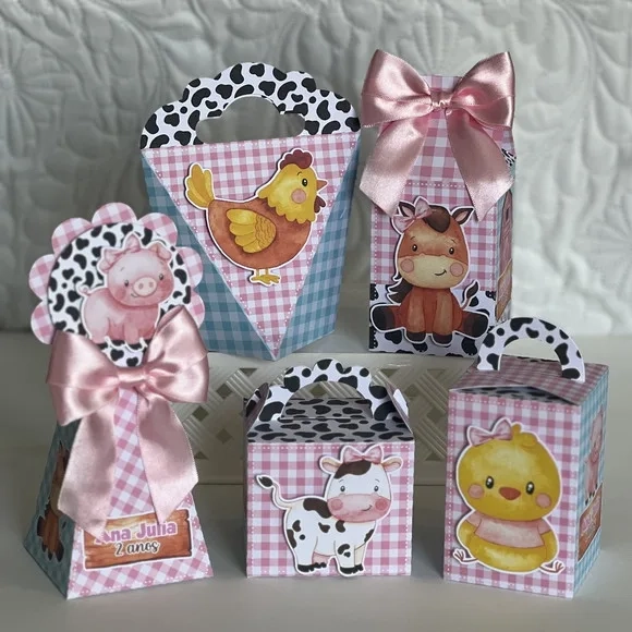 Kit 60 Lembrancinhas Fazendinha Rosa e Azul