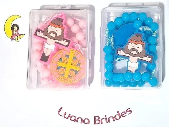 Terço Crucifixo e São Bento Azul e Rosa 35cm 1 Unidades