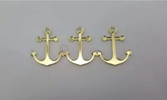 Aplique Âncora Acrílico Espelhado Dourado 2,5cm Pct 10 Unids