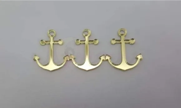 Aplique Âncora Acrílico Espelhado Dourado 2,5cm Pct 10 Unids
