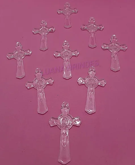 Pingente Crucifixo e São Bento de Acrilico 5,2cm Pct 8 Und