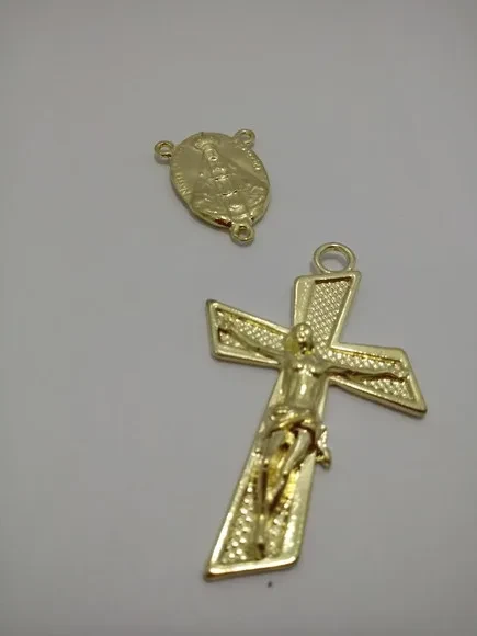 Kit Terço Crucifixo e Aparecida Dourado 4cm 2 Kits
