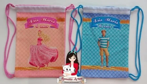 Mochila de Tecido Personalizada Barbie e Ken