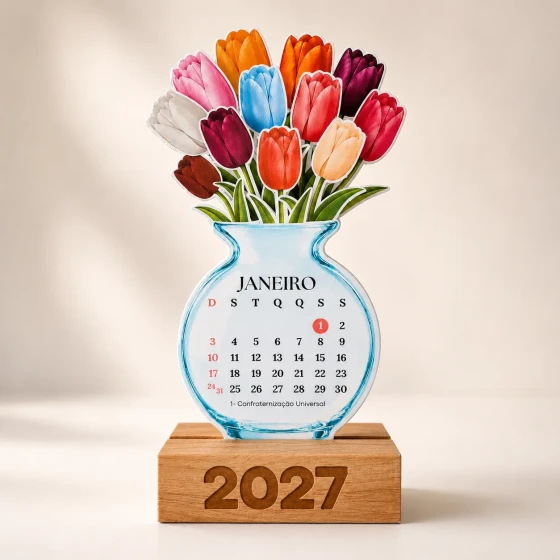 Calendário de Mesa 2027 Vaso de Flores Tulipas