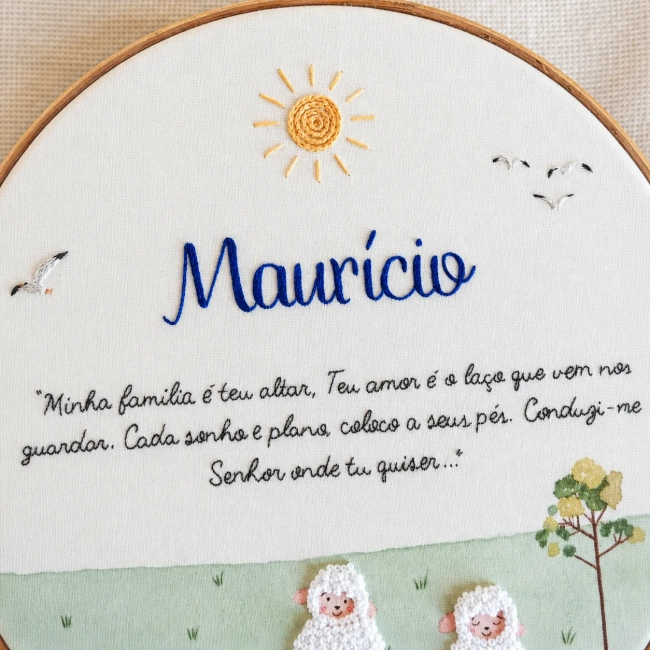 Porta Maternidade Ovelhinhas com Nome e Frase | Bordado à Mão e Aquarela