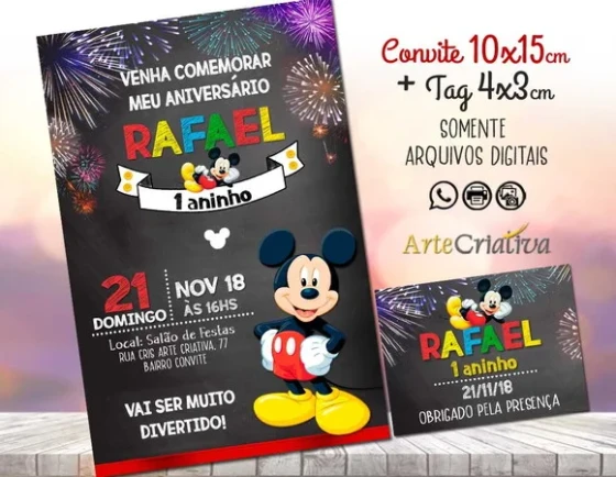 CONVITE DIGITAL C/TAG Mickey Mouse Chalk 2