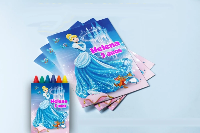 Revista para colorir  com Giz de cera Personalizada da Cinderela