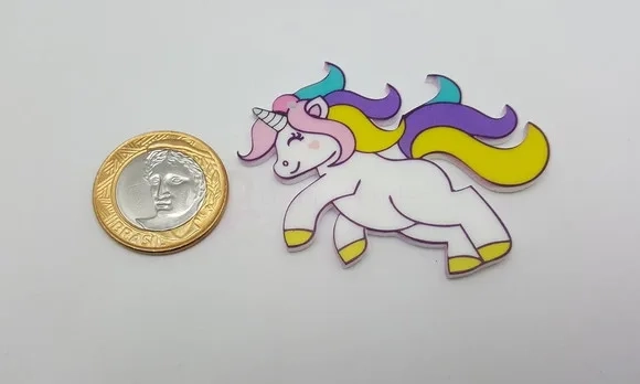 Pingente de Unicórnio Acrílico U.V. de 5,1cm Pct 4 Unidades