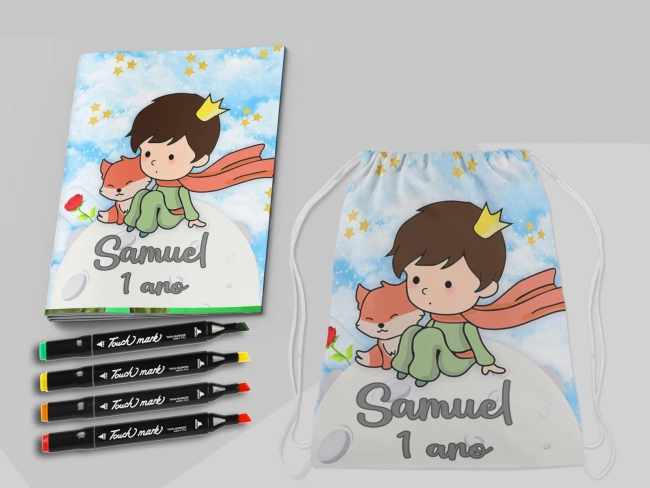 Kit Mochila e Revista de colorir com Canetinhas do Pequeno Principe