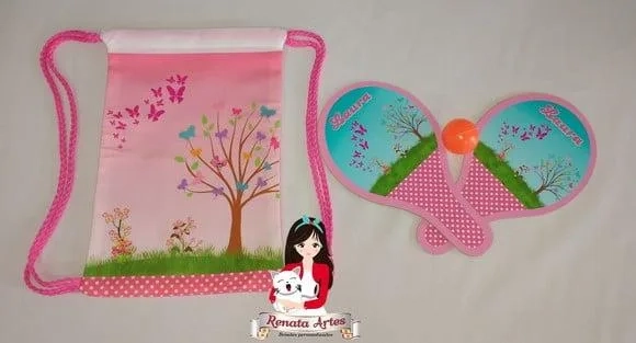 Mochila Ping Pong Personalizada Tema Borboletas Rosa