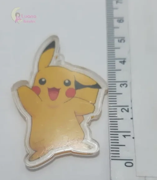 Pingente Pikachu de Acrílico Adesivado - Pct C/3 Unid