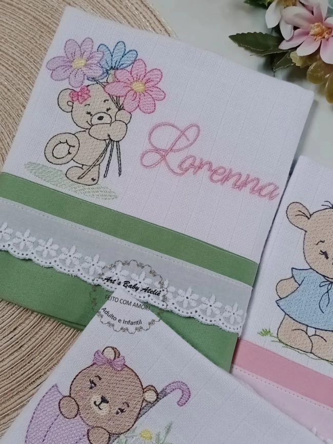 Kit Fraldas Personalizadas com Nome Bordado para Bebê, Enxoval Completo com Fraldas de Boca