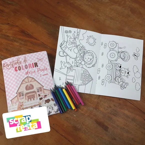Revista Colorir+embalagem+lápis de Cor Fazendinha Aquarela