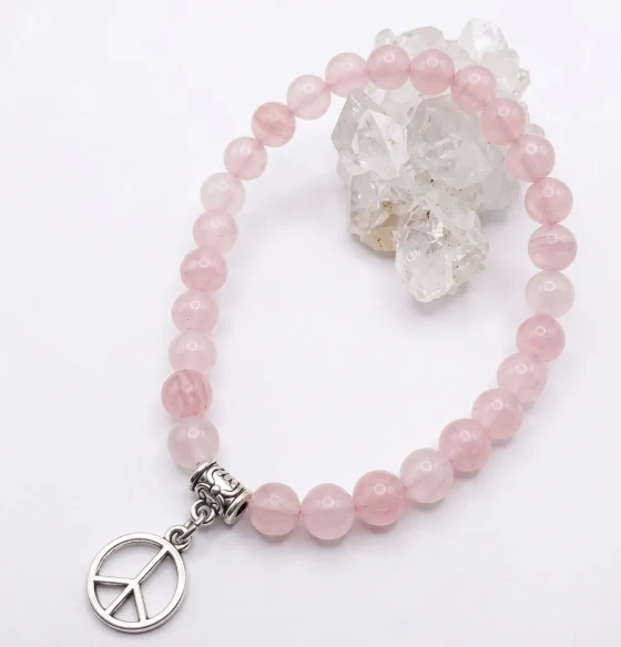 Pulseira Japamala 27 Contas Quartzo Rosa 6mm - Pingente à Escolha