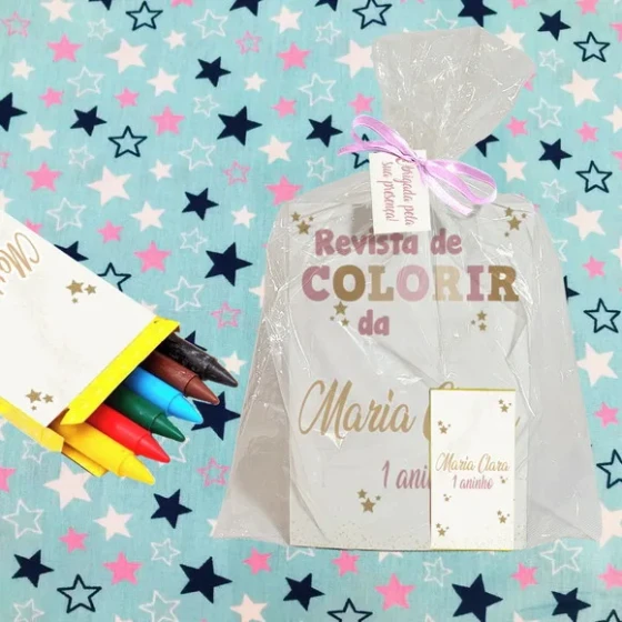 Revista Colorir+embalagem+giz Cera Festa Brilha Estrelinha