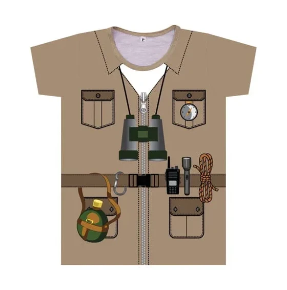 Camiseta infantil Fantasia Explorador Safari Estampa Realista com Binóculo