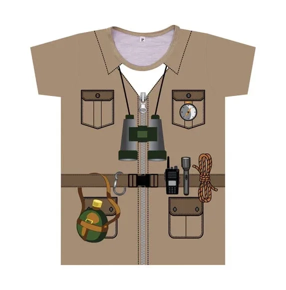 Camiseta infantil Fantasia Explorador Safari Estampa Realista com Binóculo