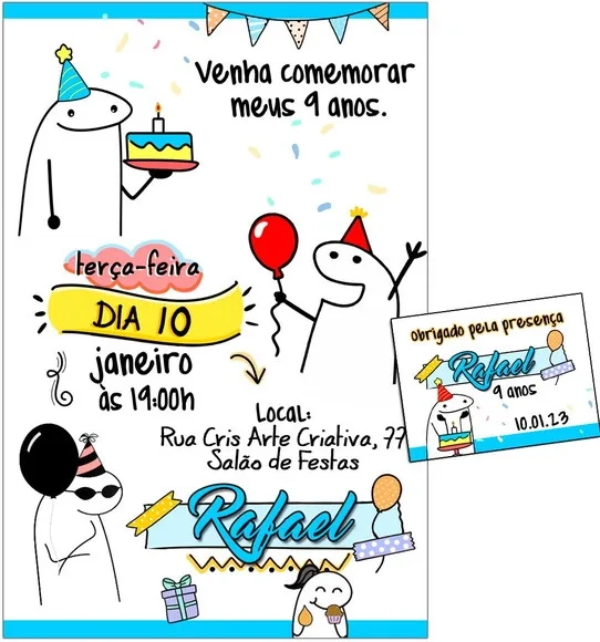 Convite Digital C/tag Aniversário Flork Menino