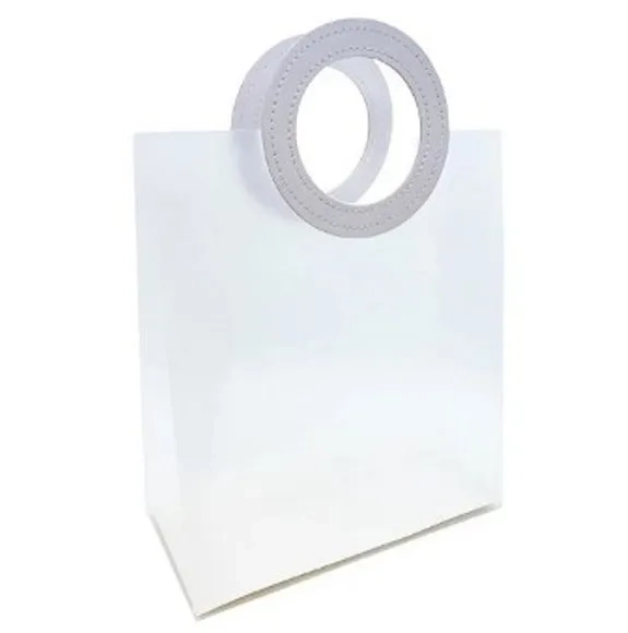 Sacola Transparente Fosca com Alça de Couro Branco 10 Peças