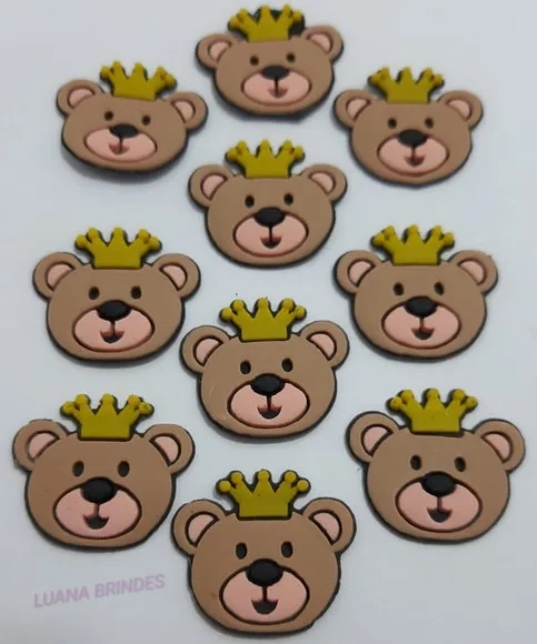 Aplique Urso com Coroa de borracha -pct c/8 unidades
