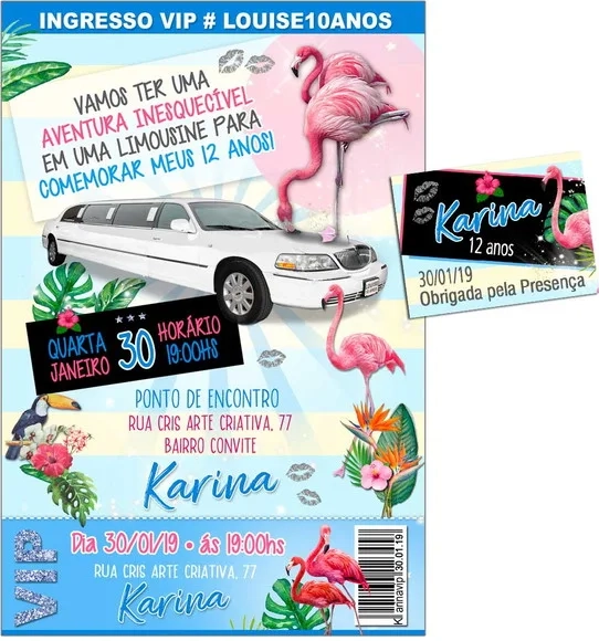 CONVITE DIGITAL C/TAG Festa Limousine Flamingo