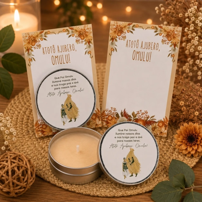 81 unidades de Vela Aromática na latinha Personalizada, Omolu e Obaluaê  - Orixás e Entidades, fazemos qualquer tema.