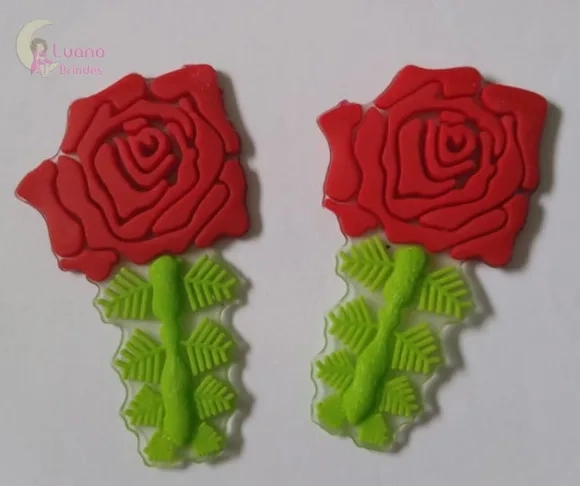 Aplique Rosa Vermelha Emborrachada - Pct c/ 6 Unidades