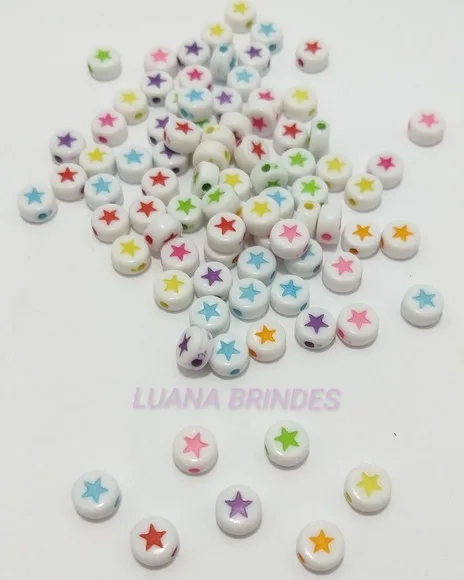 Miçanga c/desenho estrela c/furo passante-7mm-pct c/ 100 un