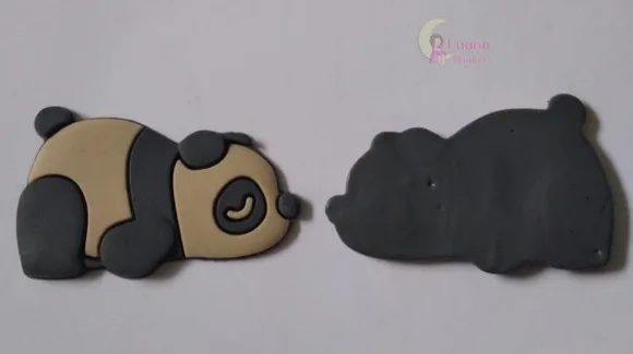 Aplique Panda Deitado de borracha - 3,1cm - pct c/7 unidades