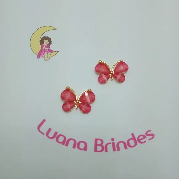 Borboleta Aplique Pink Metal Dourado 2,5cm Pct 2 unidades