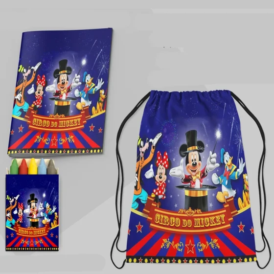 Kit Mochila e Revista de colorir para lembrancinhaMickey Circo Magico