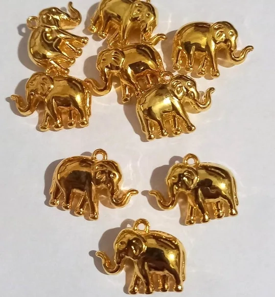 Pingente Elefante Dourado Abs - 12 Peças
