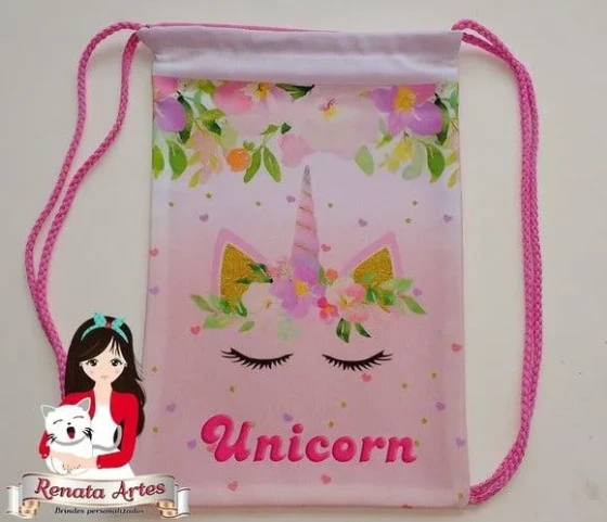 Mochila de Tecido Personalizada Tema Unicórnio
