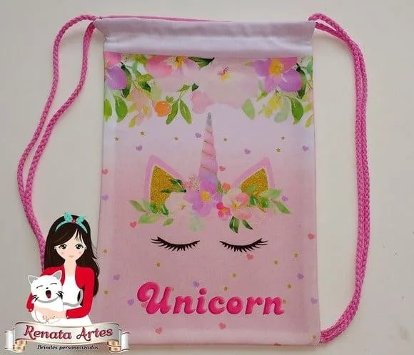 Mochila de Tecido Personalizada Tema Unicórnio