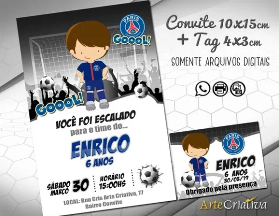 CONVITE DIGITAL C/TAG Futebol Paris Saint Germain PSG Menino