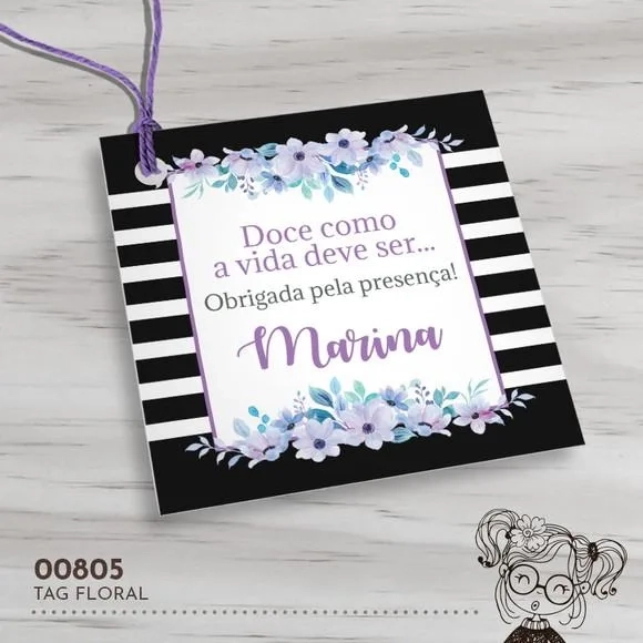 Tag Quadrada Floral - 00805