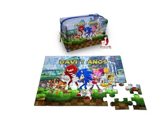 Necessaire Box com Quebra Cabeças Sonic
