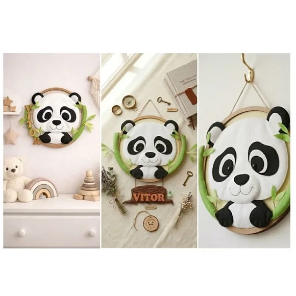 Enfeite Porta Maternidade Panda em Feltro | Quarto de Bebê