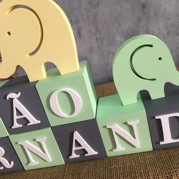 Cubos Decorativos Personalizados de MDF para Quarto de Bebê - Tema Elefantinho
