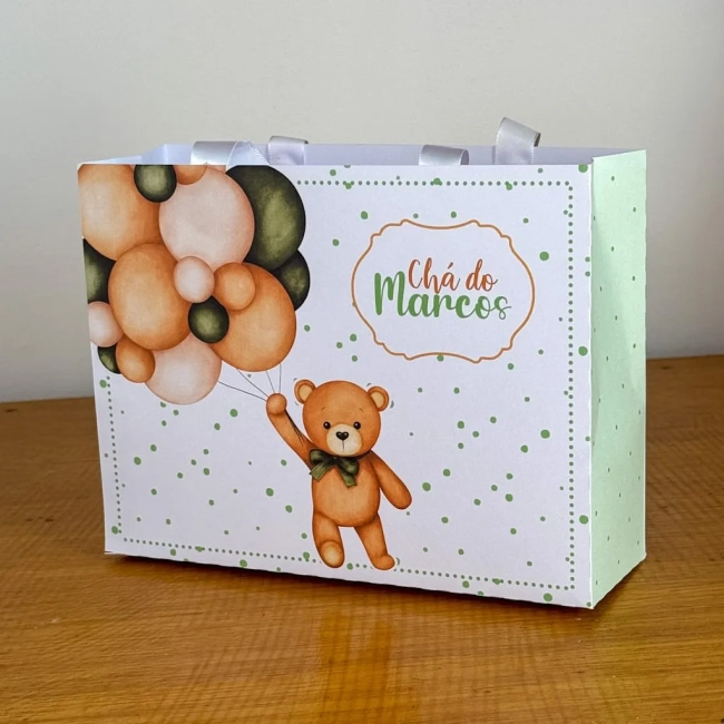 PEGUE E MONTE - Sacolinhas Personalizadas CHA DE BEBE URSINHO VERDE - Decoração de Festa | Lembrancinhas | Aniversário | Personalizados