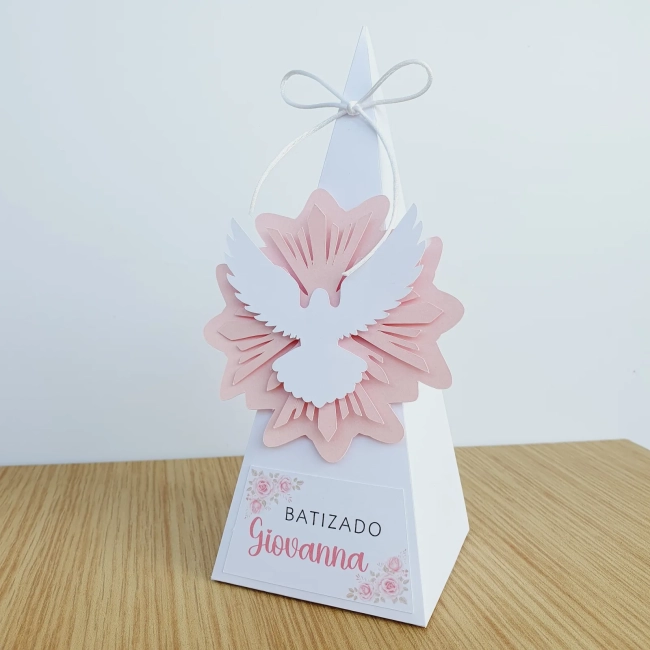 Kit Personalizado Batizado Rosa e Branco 3D Arquivo Digital