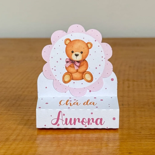 PEGUE E MONTE - Porta Bis Duplo Personalizados CHA DE BEBE URSINHO ROSA - Decoração de Festa | Lembrancinhas | Aniversário | Personalizados