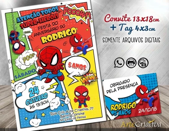 CONVITE DIGITAL C/TAG Homem Aranha Baby Gibi