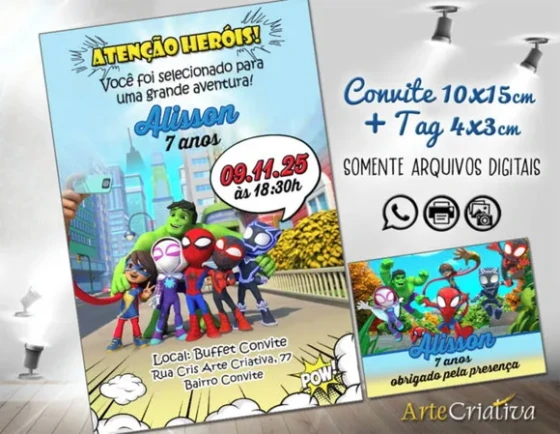 Convite Digital C/tag Turma do Homem Aranha Verso 2